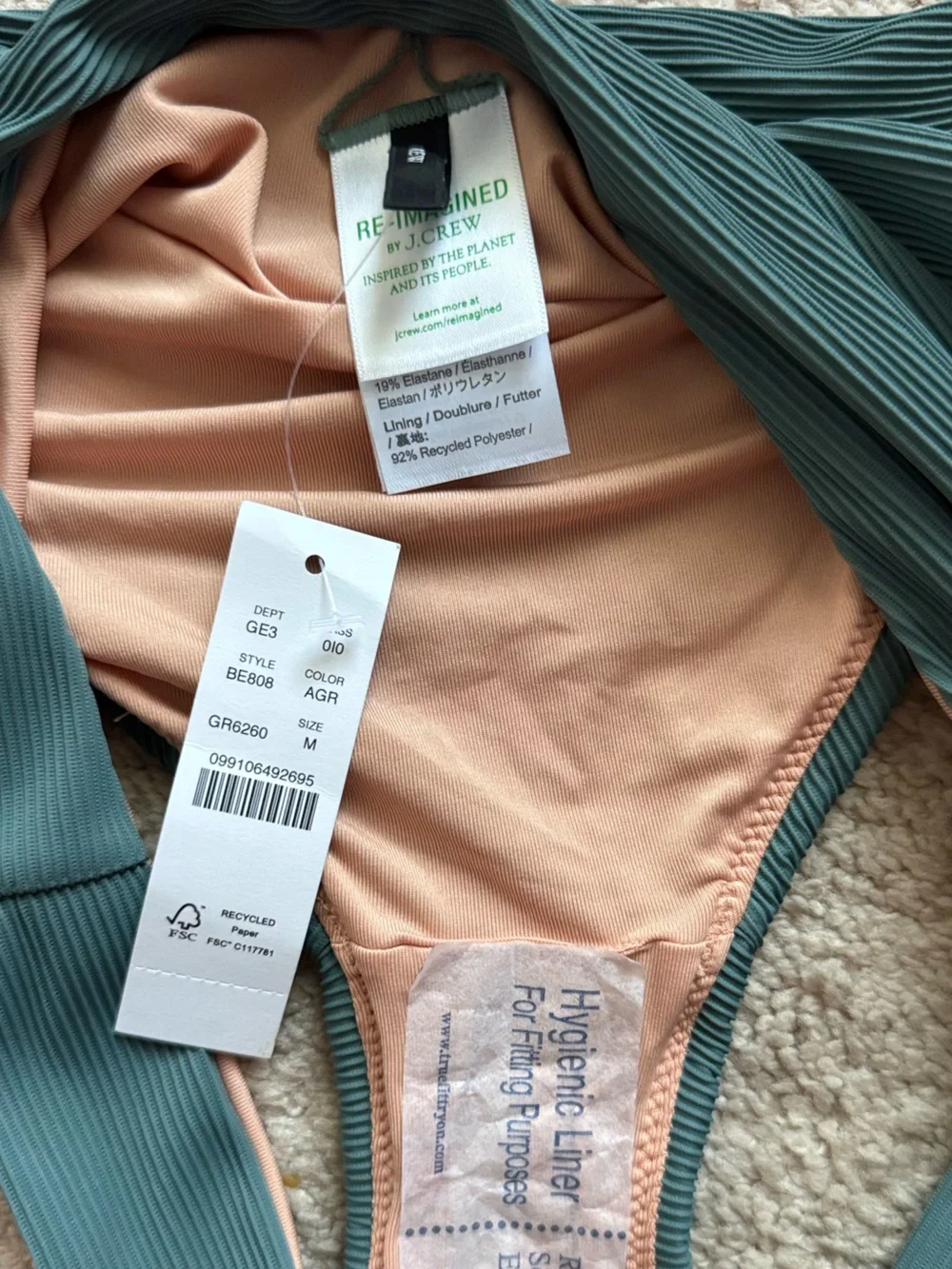 J.Crew Reimagined Womens Bikini Bottoms Olive Green Size M Textured Cheeky